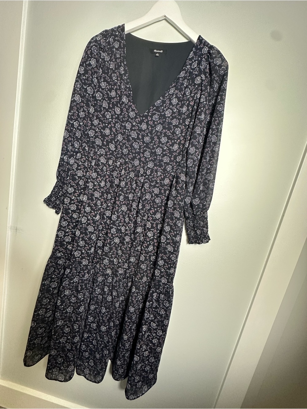 Madewell Georgette Tierred Midi Dress Womens  Navy Blue Enchanted Floral Small - Picture 11 of 13